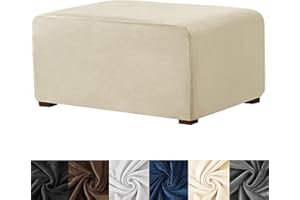 HFCNMY Ottoman Cover Rectangle,Stretch Velvet Slipcovers Rectangle Thick Covers Slipcover for Ottomans Soft Foot Stool with Elastic Bottom Beige X-Large (ASMFDT20230725-9)