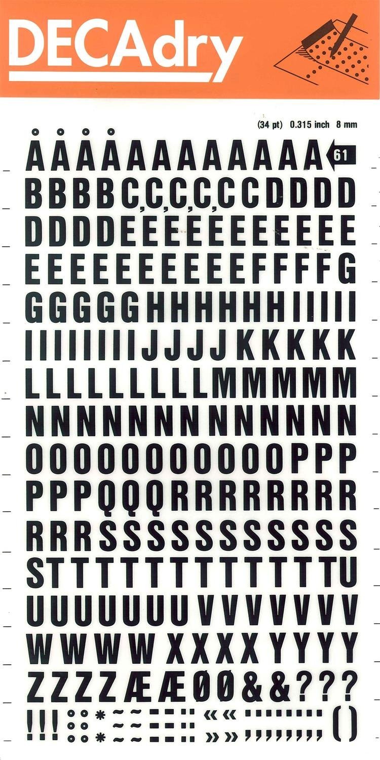 Black Letter Transfers 8mm - 1 Sheet