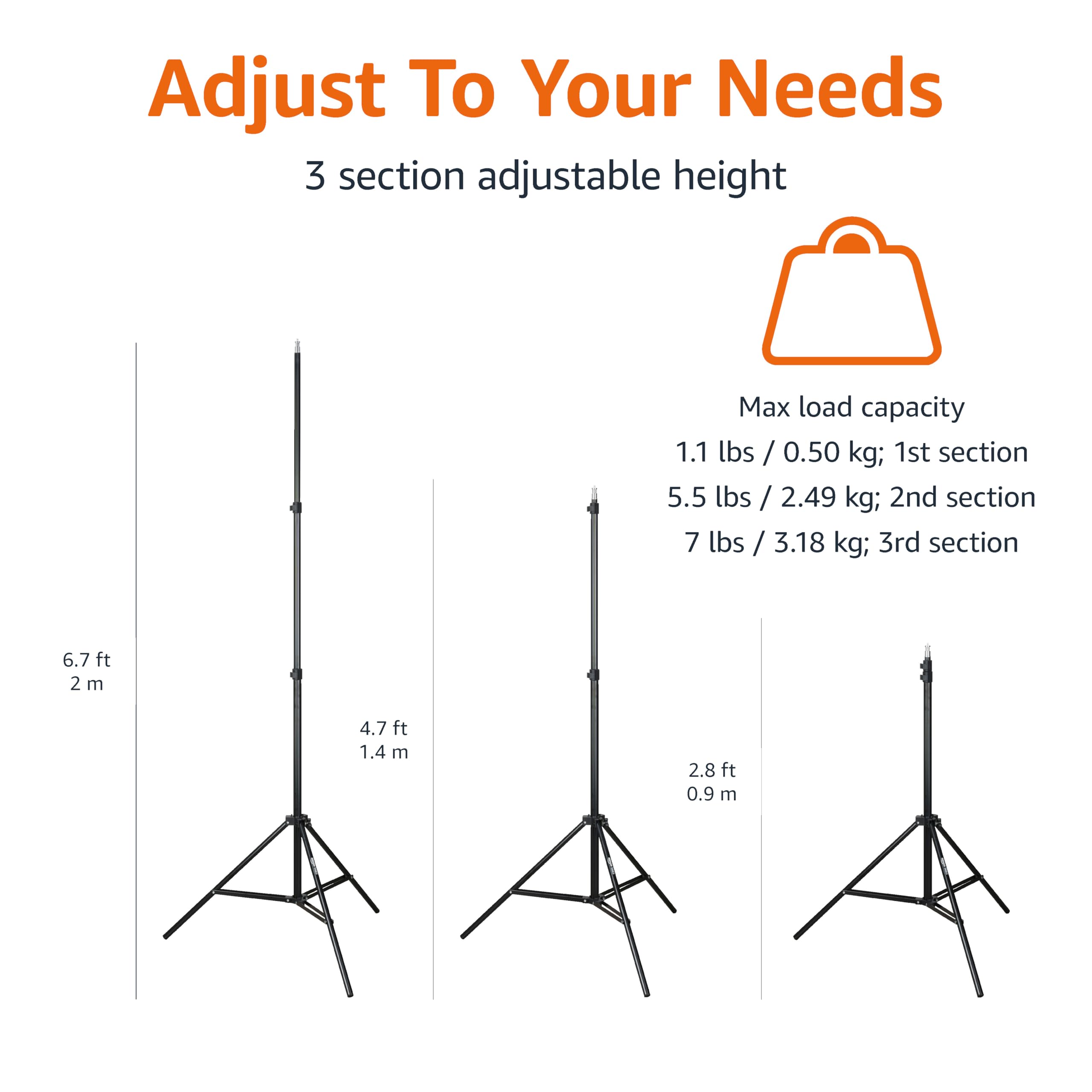 Amazon Basics Aluminum Light Photography Tripod Stand with Case - 2.8 - 6.7 feet, Black