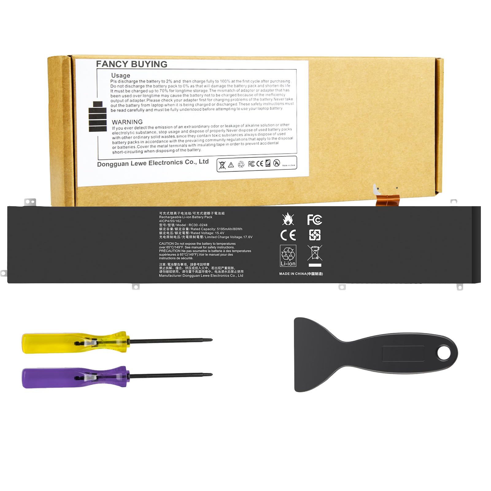 Photo 1 of RC30-0248 Laptop Battery for Razer Blade Advanced 15 2018 2019 2020 2021 RTX 2060 2070 2080 RZ09-02385 RZ09-02386 RZ09-02386E92 RZ09-02486 RZ09-0288 RZ09-02886 RZ09-0301 RZ09-03135 4ICP4/55/162 80Wh