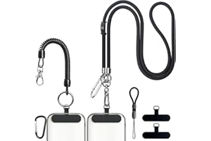 BFSD·DM Phone Lanyard Crossbody, 4× Pads,1× Phone Leash,1× Adjustable Finger Strap,Universal Cell Phone Lanyard, Patch Phone LanyardsCompatible with Most Smartphones, anti theft (Black)