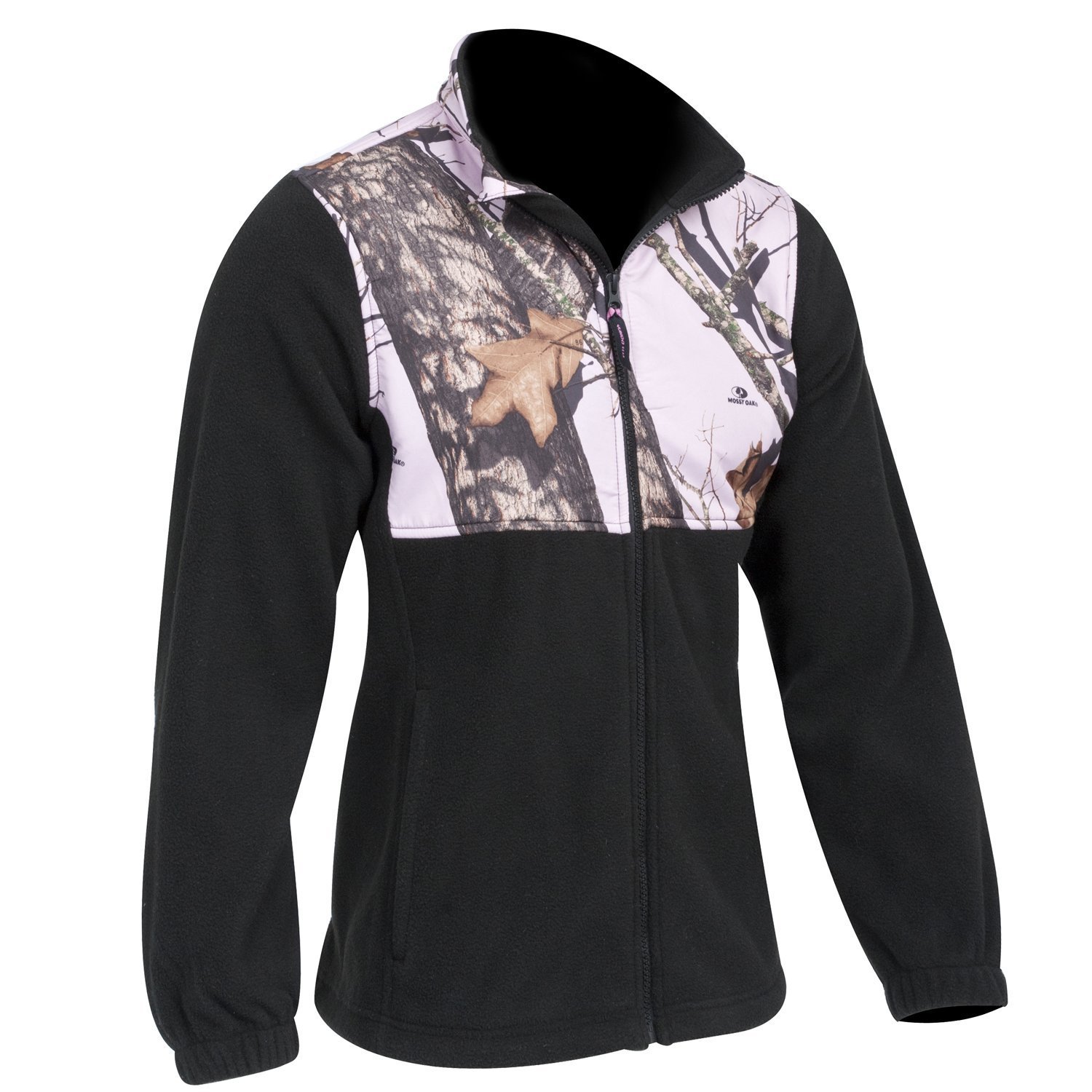 Mossy Oak Pink Snow Camo & Black Fleece Jacket, Womens SXXL (Small