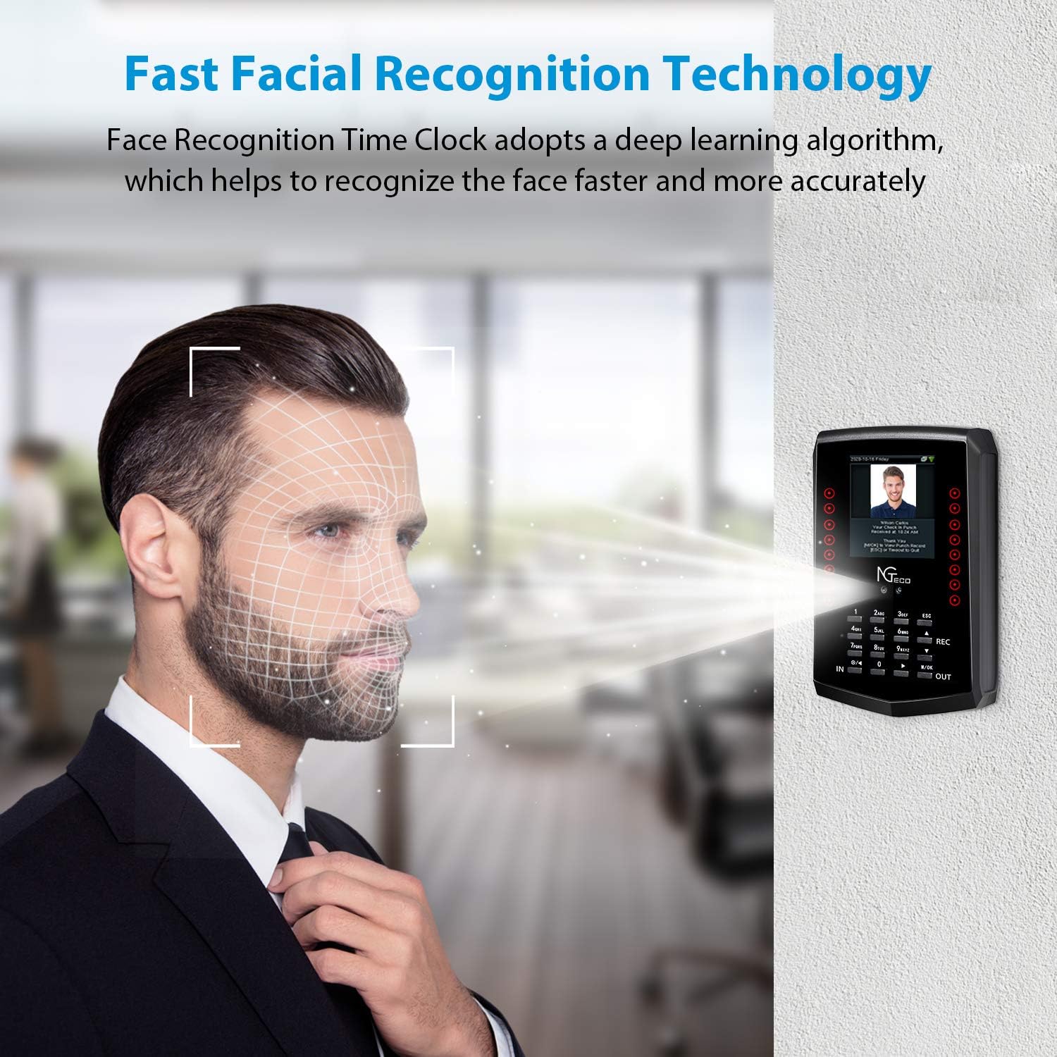 Face Recognition Time Clock, NGTeco Biometric Time Clocks for Employees Small Business In and Out - 2.4Ghz WiFi LAN Facial Touch-Free Time Attendance Machine with APP for iOS/Android(0 Monthly Fees) : Electronics