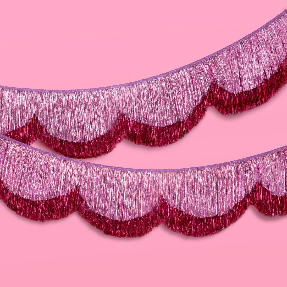 Photo 1 of xo, Fetti Pink Scalloped Layered Fringe Banner - 5 Ft. | Bachelorette Party Decorations, Birthday Party Decor, HBD Decor, Photo Booth Banner Backdrop