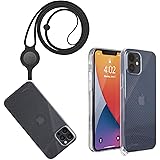 Bone Crossbody Lanyard Case for iPhone 12/12 Pro, Silicone Lanyard Slim Flexible TPU Anti-Yellowing Clear Case (Black, Crossb