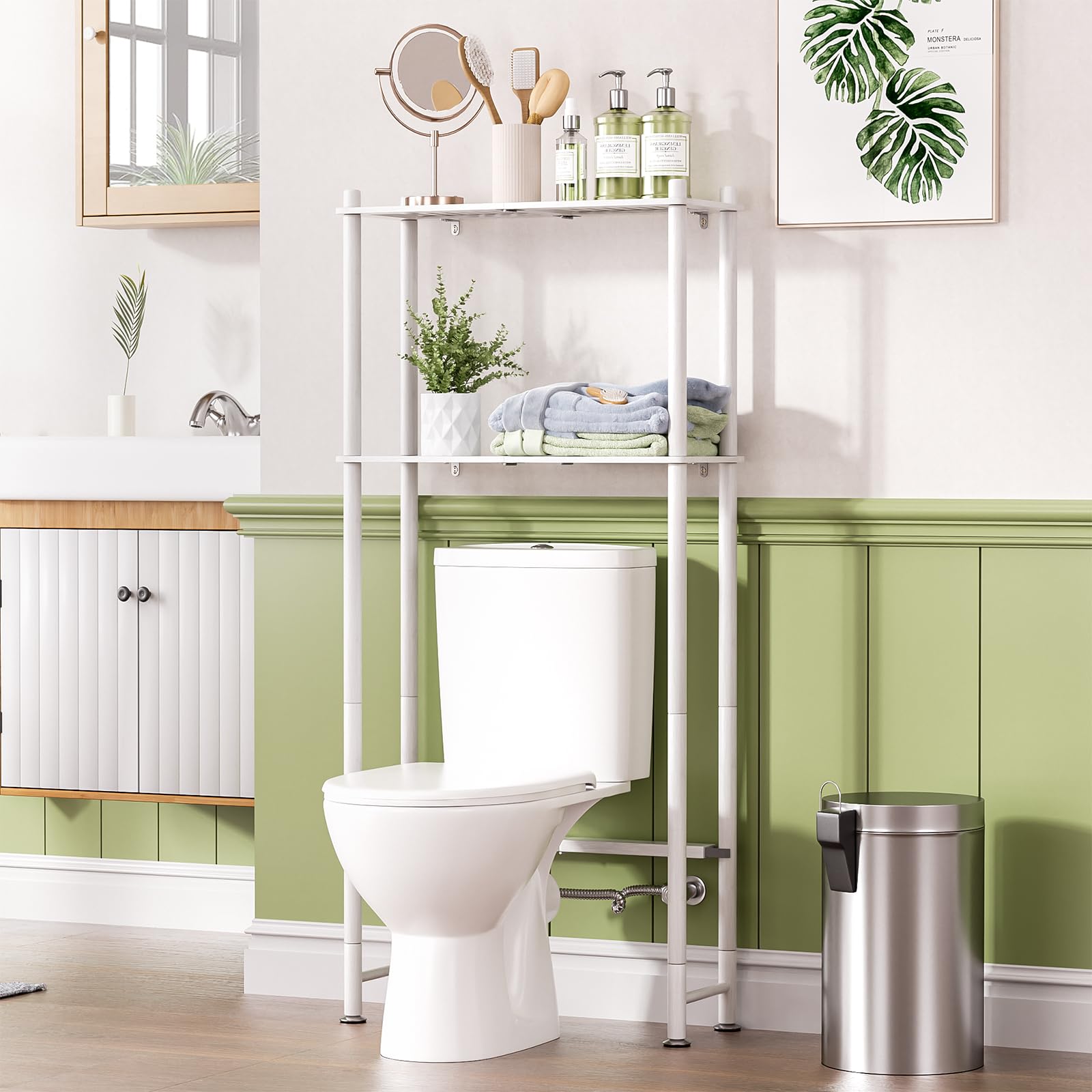 Photo 1 of AmazerBath Bamboo Over The Toilet Storage Shelf, 2-Tier Over Toilet Bathroom Organizer Rack, Bathroom Shelves Over Toilet Space Saver, White