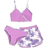 Gunaniti Girls 3 Piece Bikini Bathing Suit Teen Girls Swimwear Sport Swimsuits with Shorts 9-16T