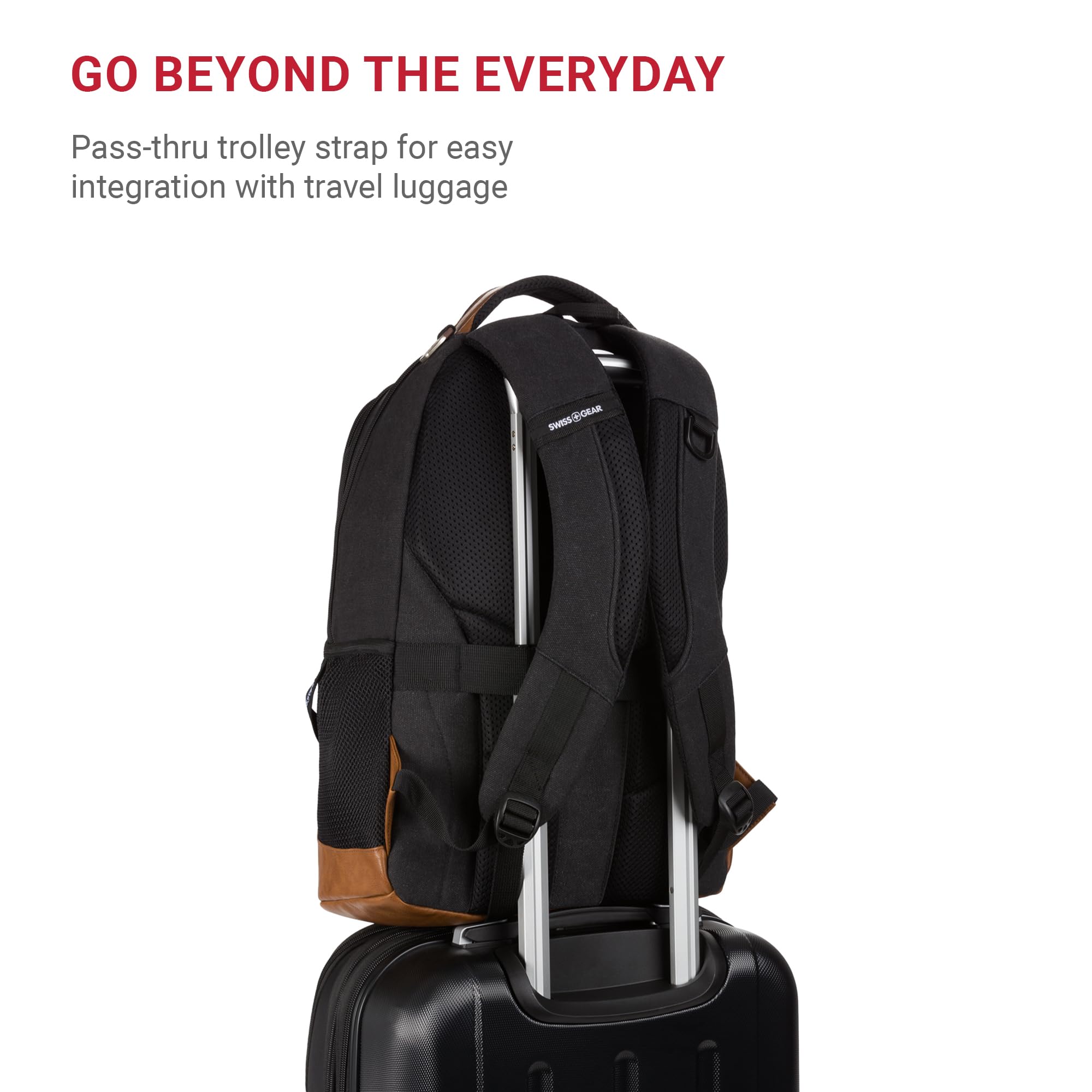 SwissGear 5505 Cecil 16” Laptop Backpack Black Canvas/Brown – Daily Laptop Bag with Gear Attachment Options – Multiple Organizer Pockets & Padded Shoulder Straps