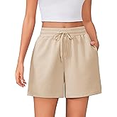 PINSPARK Womens Athletic Sweat Shorts Soft Drawstring High Waisted Active Short Comfy Casual Lounge Shorts with Pockets