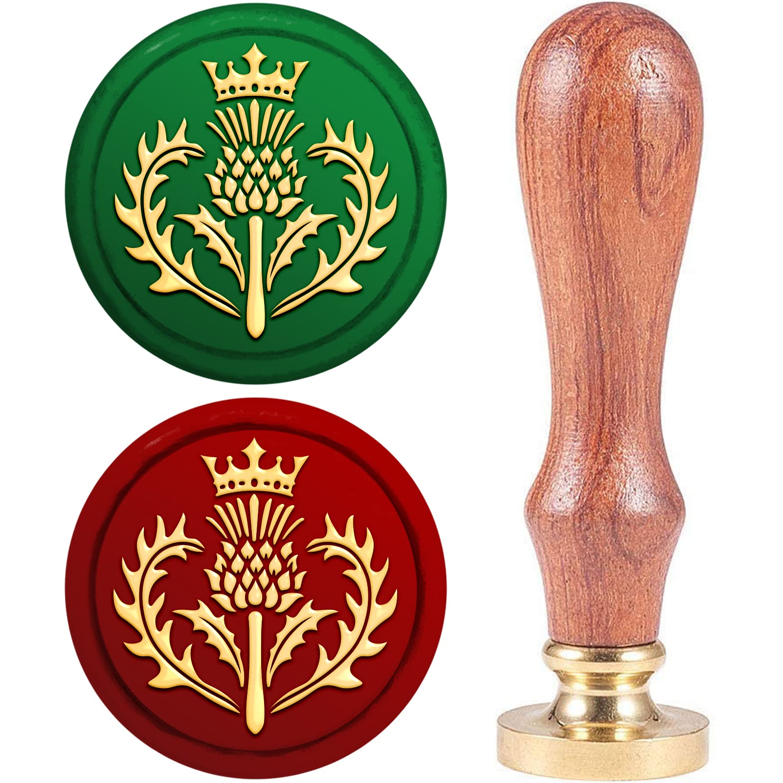 CRASPIRE Crown Wax Seal Stamp 25mm Thistle Flower Plant Sealing Wax Stamps Retro Wood Stamp Removable Brass Head for Wedding Invitations Envelopes Halloween Christmas Thanksgiving Gift Packing