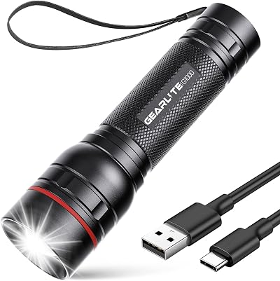 GEARLITE 2000LM Rechargeable LED Torch, 3 Modes, Zoomable Waterproof Flashlight