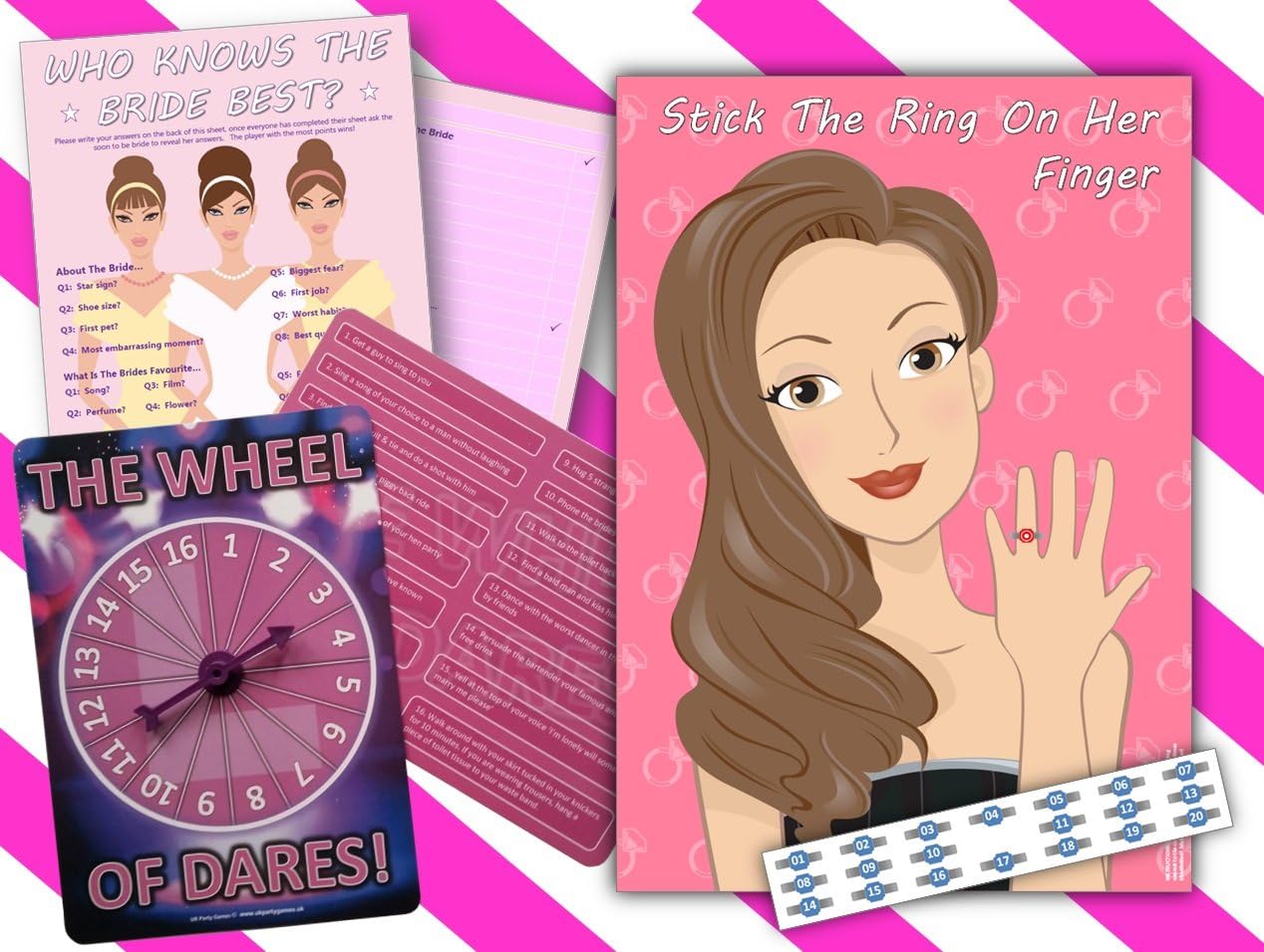 Hen Night Party Games - WHO KNOWS THE BRIDE / STICK THE RING / WHEEL OF DARES .•:* 3 GAMES *:•. …