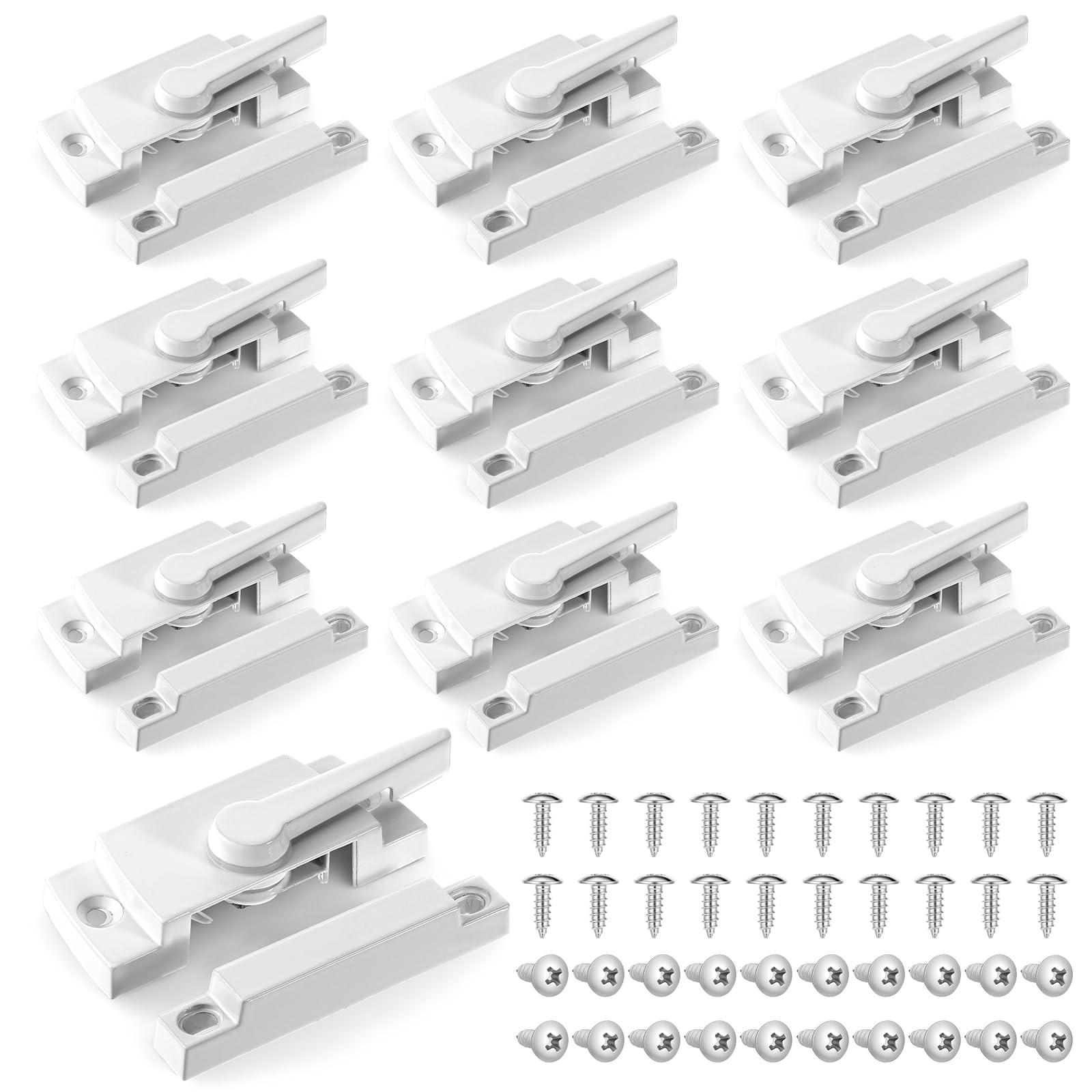 Photo 1 of 10 Pack Window Sash Locks Cam Action White Window Sash Locks White Cam Sash-Locks Window-Latches with Keeper Diecast for Double Hung, Vertical and Horizontal Sliding