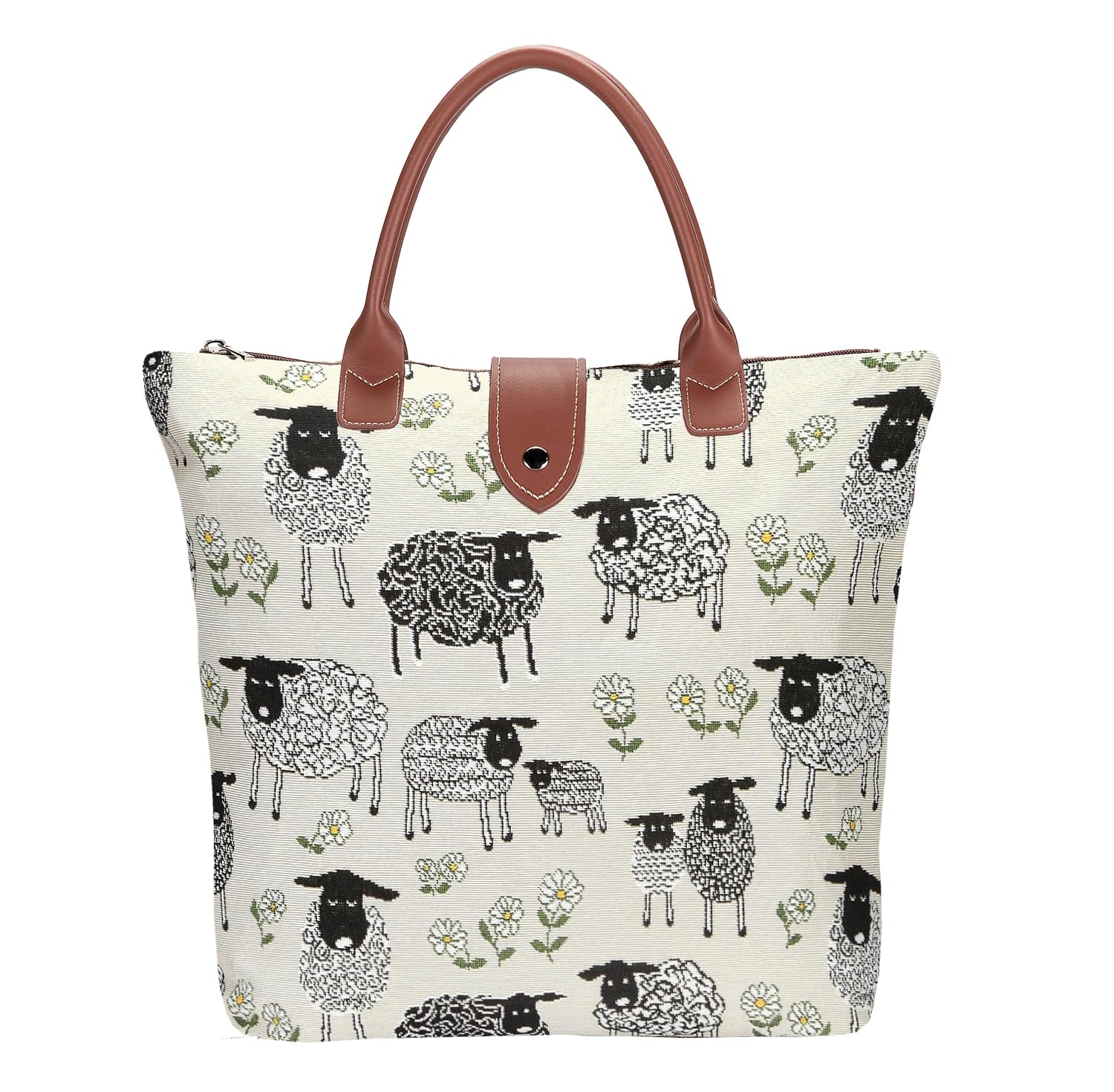 Signare Tapestry Foldable Tote Bag Reusable Shopping Bag Grocery Bag with Animal and Pet Design (Spring Lamb, FDAW-SPLM)