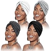 SATINIOR 4 Pieces Turbans for Women Soft Pre Tied Knot Fashion Pleated Cancer Turban Cap Chemo Headwrap Sleep Hat, 4 Colors