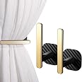 Queekay Self-Adhesive Curtain Holdbacks - 2 Pack Gold L-Shaped Drapery Tiebacks, Black - View #2