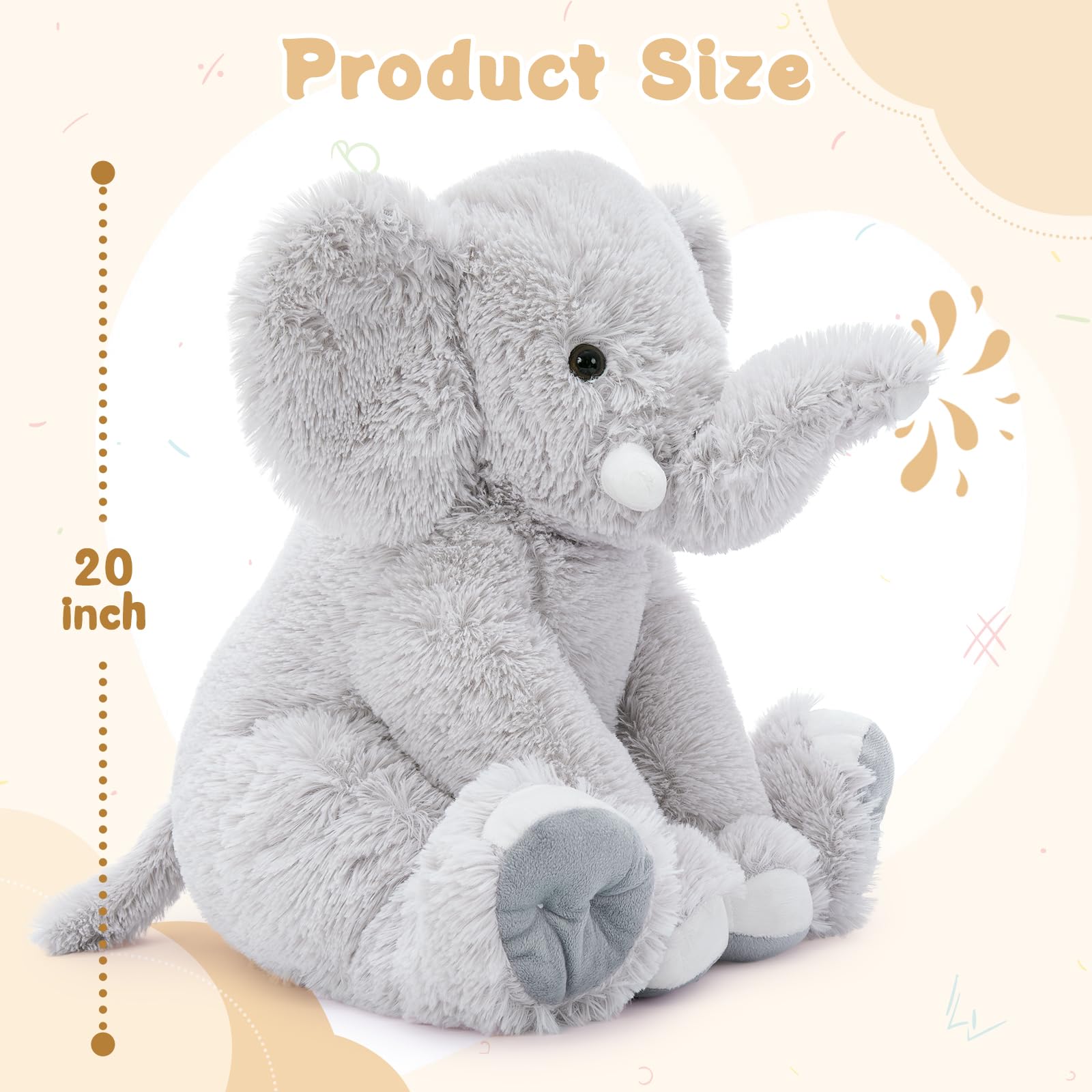 MorisMos Elefant Kuscheltier XXL,50cm groß Elefant Plüschtier Stofftier, Grau riesen Plüschelefant,Geburtstag Weihnachten Geschenk für Kinder Baby Mädchen Jungen 7