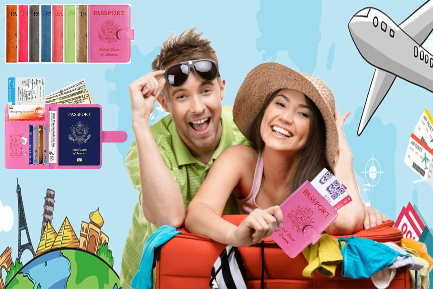 PASCACOO Passport Holder Cover Wallet RFID Blocking Leather Card Case Travel Accessories for Women Men (Pink)