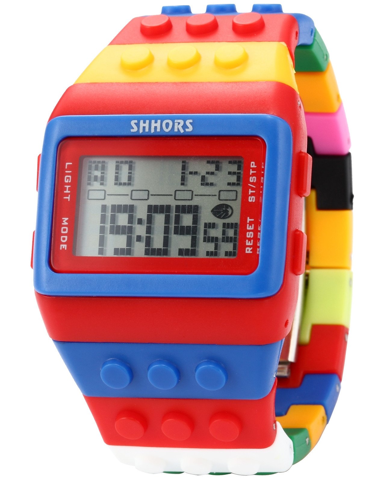 SHHORS Block Silicone LCD Digital Light Men's Ladies Sport Wrist Watch Red Blue LED090