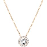 PAVOI 14K Gold Plated Post Faux Diamond Round Solitaire Pendant Halo Necklace | Gold Necklace for Women | Slider Adjustable