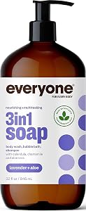 Everyone 3-in-1 Soap, Body Wash, Bubble Bath, Shampoo, 32 Ounce (Pack of 1), Lavender and Aloe, made with Essential Oils for 