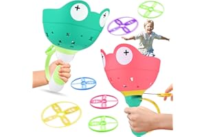 QOGELY 2 Packs Outdoor Toys for Kids Ages 4-8, Outside Yard Games Kids 5-7, Launch up to 20 ft, Frog Flying Disc Launcher, Birthday & Christmas for Boys & Girls Ages 3 4 5 6 Years Old, Green & Red