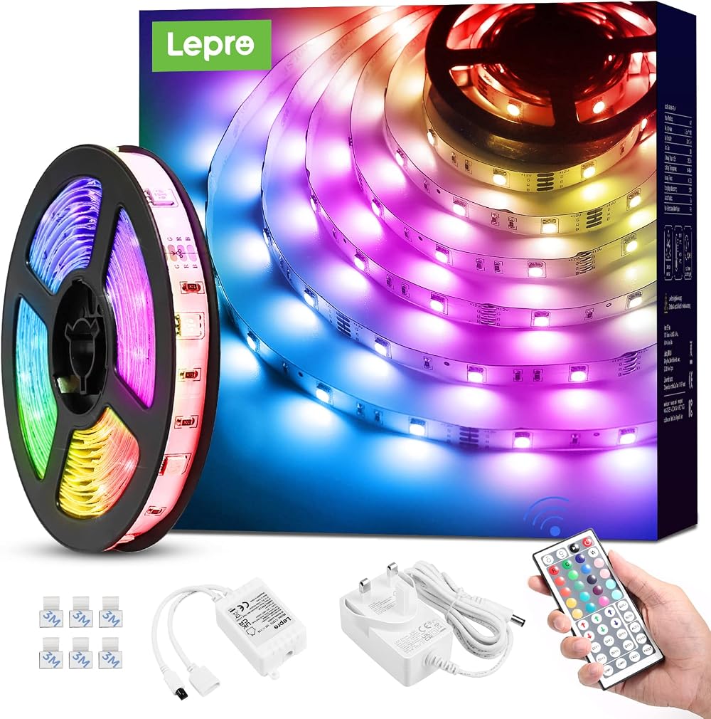 Lepro LED Strip Light 5M RGB Colour Changing 150 LEDs with Remote