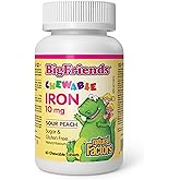 Natural Factors Big Friends KIDS Iron, 10 mg, 60 Chewable Tablets, Sour Peach, Sugar-Free, Gluten-Free, Gentle on the Stomach