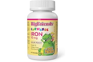 Natural Factors Big Friends KIDS Iron, 10 mg, 60 Chewable Tablets, Sour Peach, Sugar-Free, Gluten-Free, Gentle on the Stomach