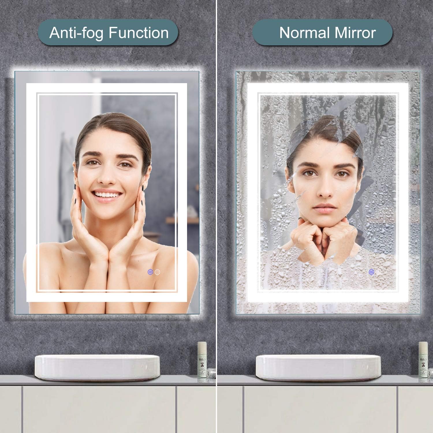 MAISTECH Bathroom Mirror with LED Lights Dimmable Anti-Fog Backlit Wall Mounted Makeup Vanity Mirror with Lights Horizontal/Vertical (32 x 24): Furniture & Decor