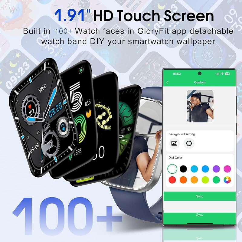Smartwatch Damen Herren, 1,91" HD Touchscreen Smart Watch mit Telefonfunktion, 112+ Sportmodi Sportuhr, IP68 Wasserdicht Fitnessuhr mit Schrittzähler/Herzfrequenzmonitor/Schlafmonitor Stahlblau