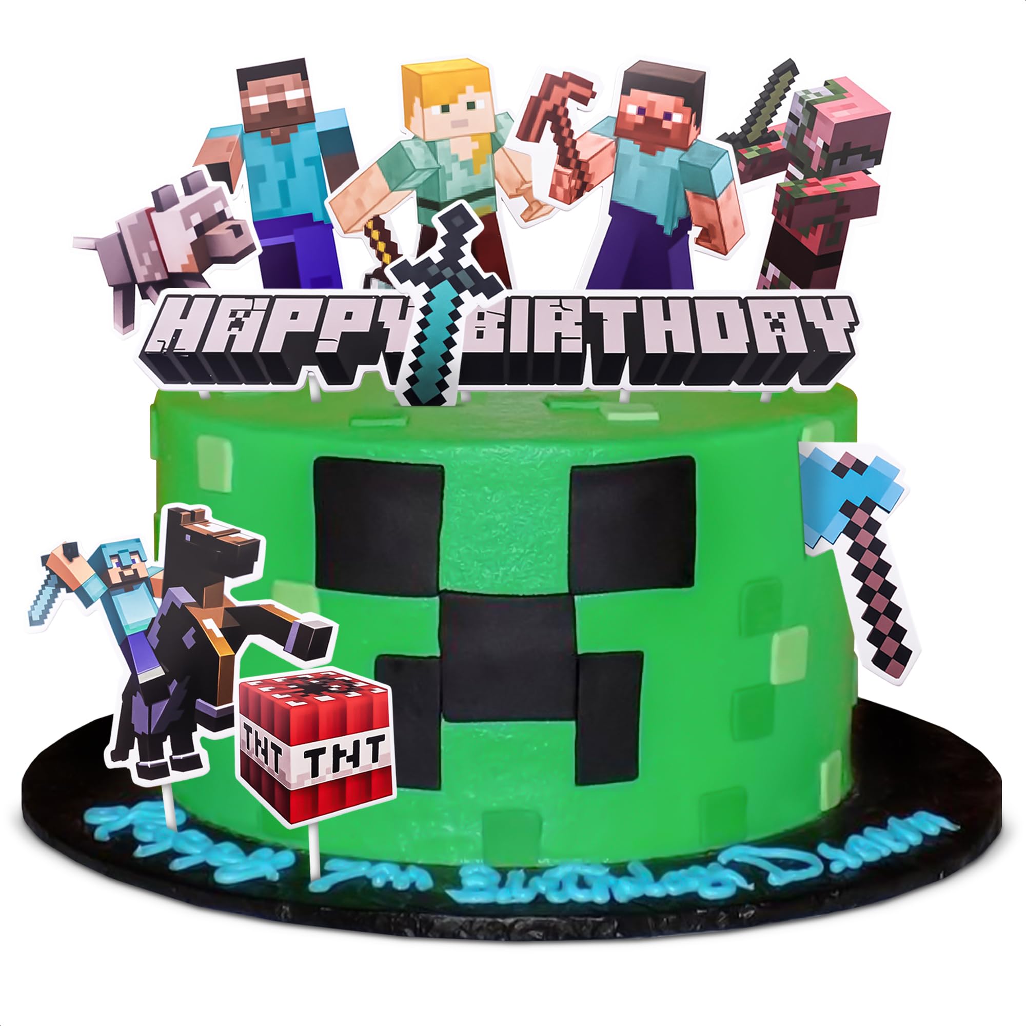 Photo 1 of 10 Pcs Video Game Cake Topper - Pixel Styled Gamer Cupcake Toppers for Boys & Girls, Crafted from Sturdy Cardboard Figures - Easy to Install Gamer Cake Decorations for Birthdays & Themed Parties