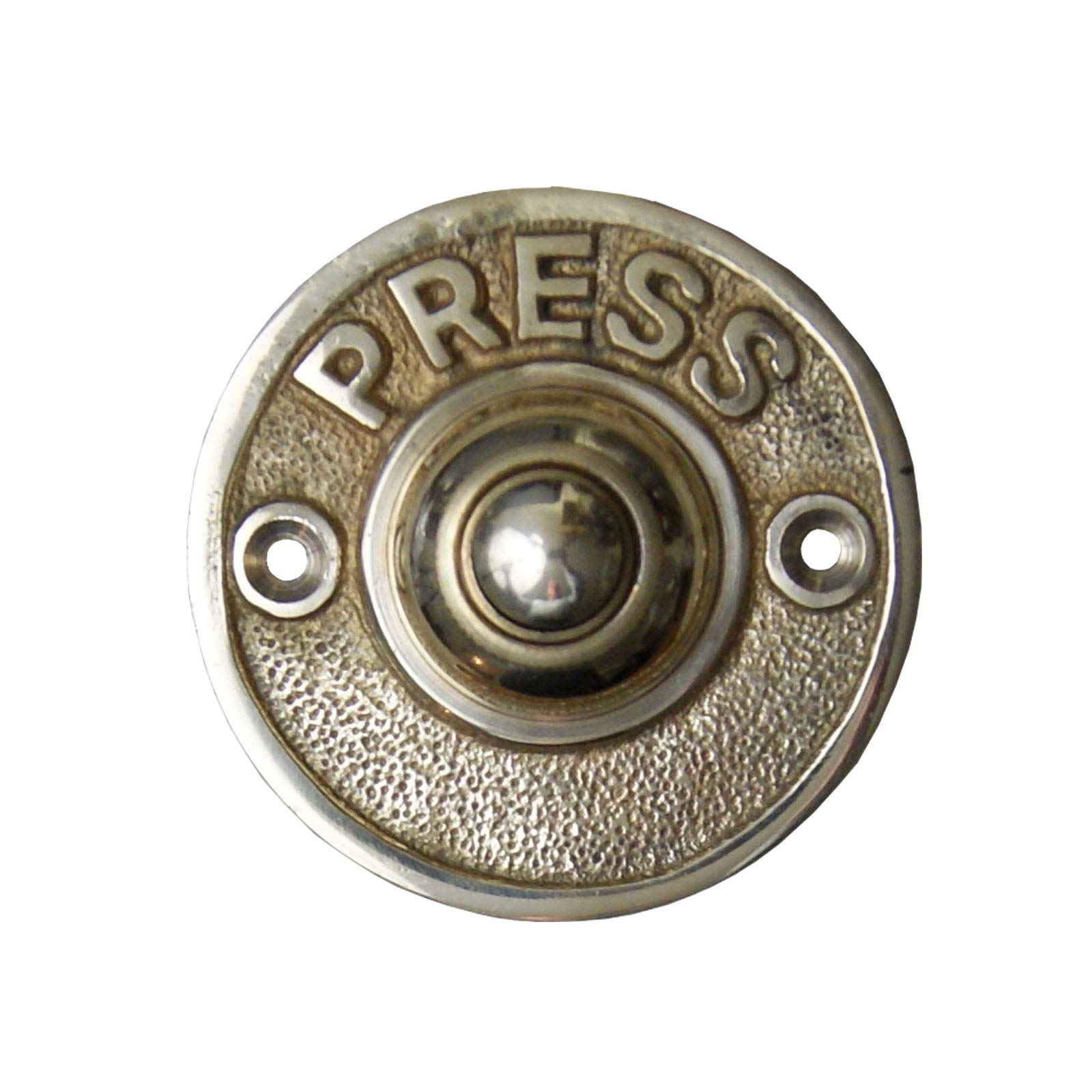 Vintage Door Bell Push Button 'Press' Round Aged Brass 60mm Diameter