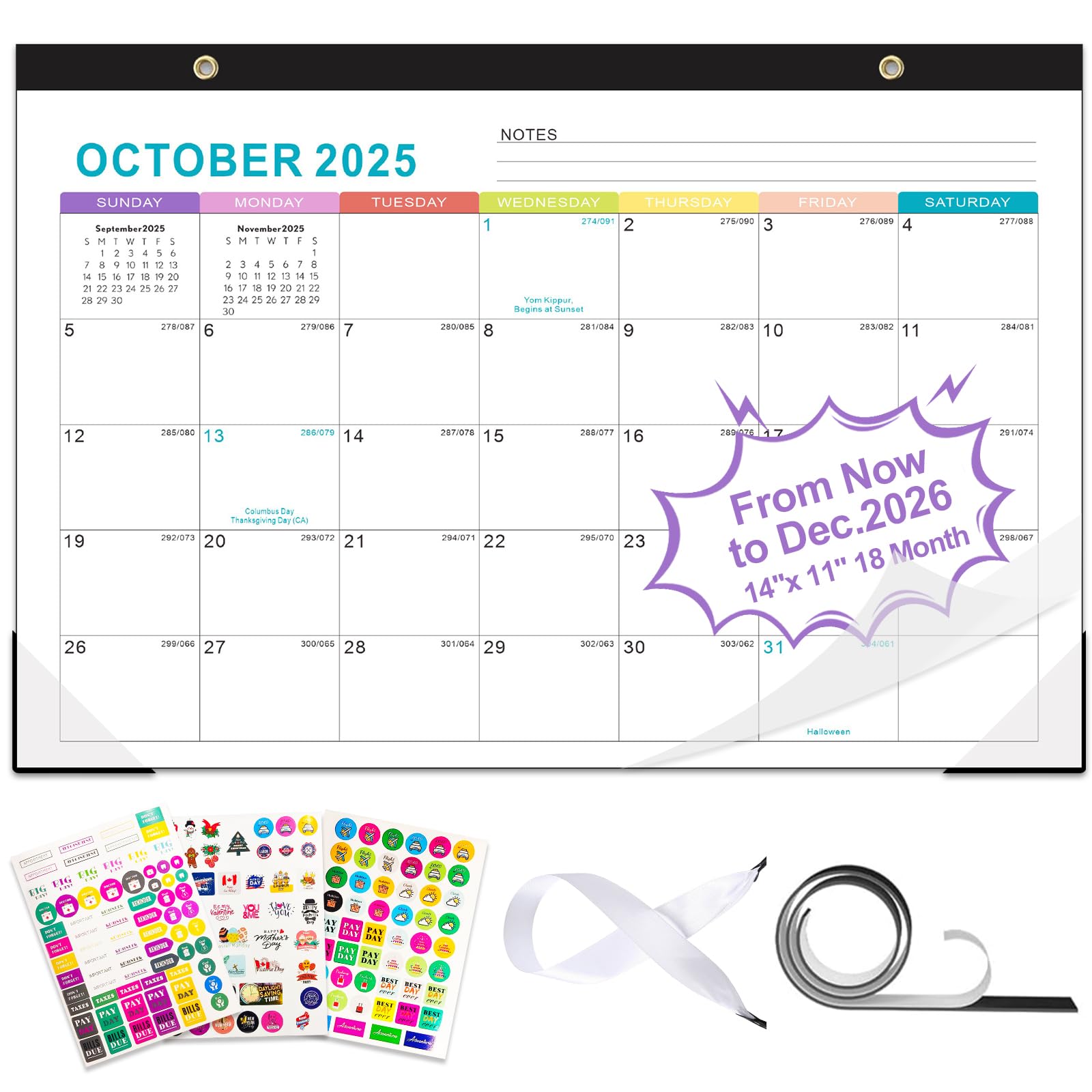 Gannyfer Calendar 2025-2026, Fridge Calendar Magnet, 18 Monthly Small Yearly Desk/Wall Calendar, July 2025 - Dec 2026, 14