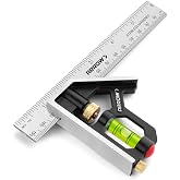 Arrow Combination Square, 6-Inch Combo Square with Bubble Level | Stainless Steel Ruler, Zinc Alloy Body, Carpenter Tool, Craftsmen, Woodworking, Household Repairs, DIY