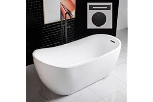WOODBRIDGE 67" Acrylic Freestanding Bathtub Contemporary Soaking White Tub with Matte Black Overflow and Drain，B0001 -MB-Drain &O