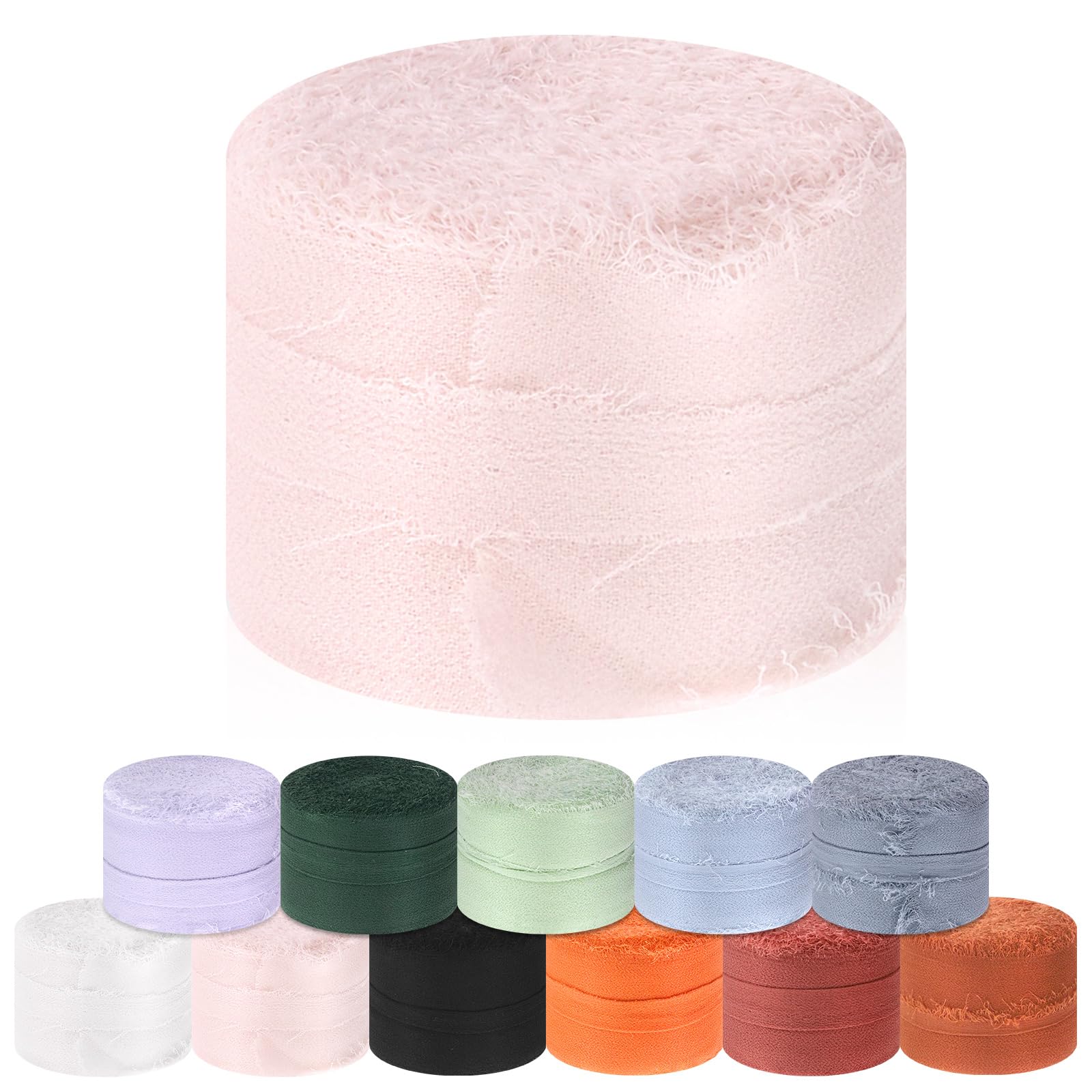 Glarks 1 Roll Chiffon Ribbon 1.37Inch x 11Yard Handmade Fringe Silk Ribbon Frayed Ribbons for Gifts Wrapping Weddings (Light Pink)