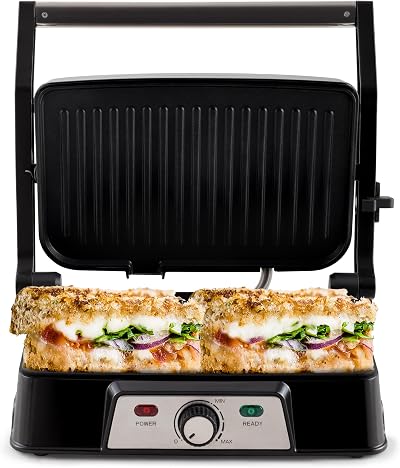 NETTA Panini Maker & Health Grill 2 Slice 1500W Non-Stick Plates Fat Tray