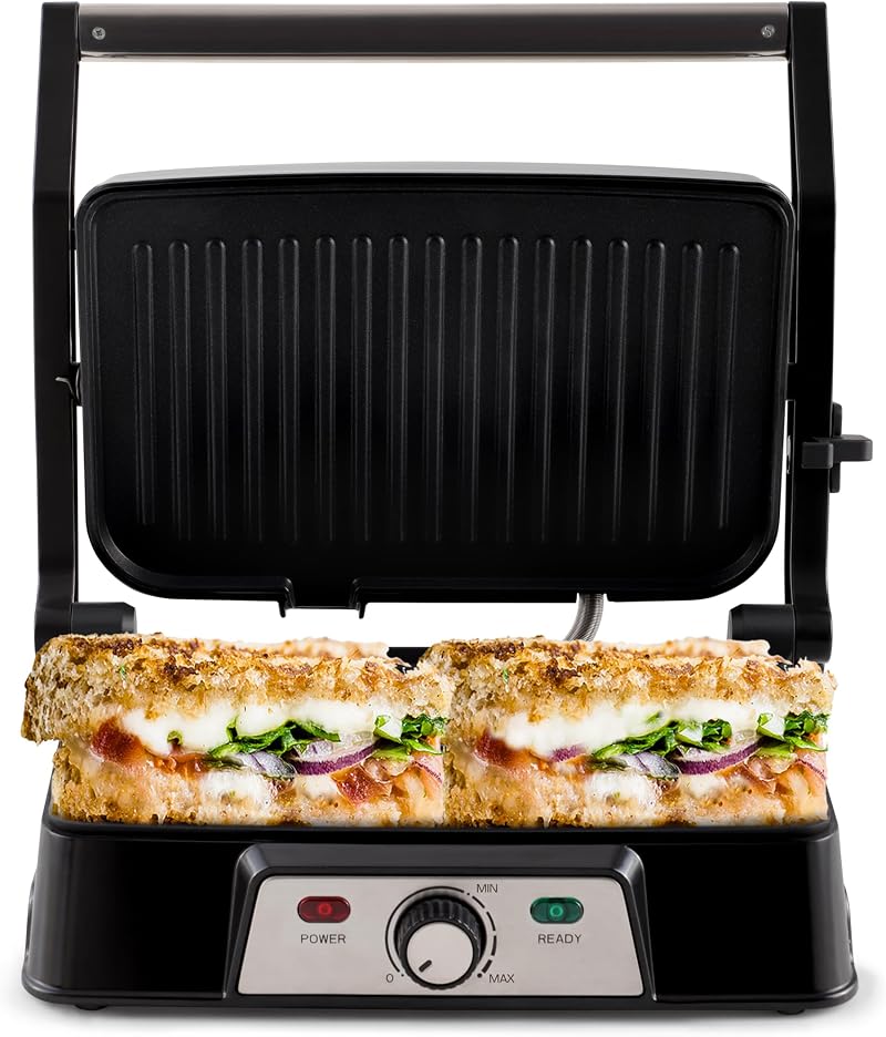NETTA Panini Maker & Health Grill 2 Slice 1500W Non-Stick Plates Fat Tray