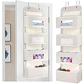 MAX Houser 4-Shelf Over The Door Hanging Organizer with 2 Metal Hooks, 4 Pocket Swing-Proof Behind Door Organizers with Clear Windows for Nursery Bathroom Closet,Dorm,Baby Diapers, Kids Toys (Beige)