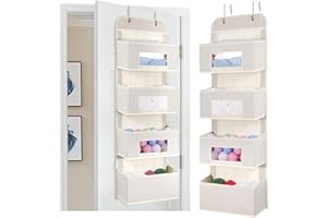 MAX Houser 4-Shelf Over The Door Hanging Organizer with 2 Metal Hooks, 4 Pocket Swing-Proof Behind Door Organizers with Clear Windows for Nursery Bathroom Closet,Dorm,Baby Diapers, Kids Toys (Beige)