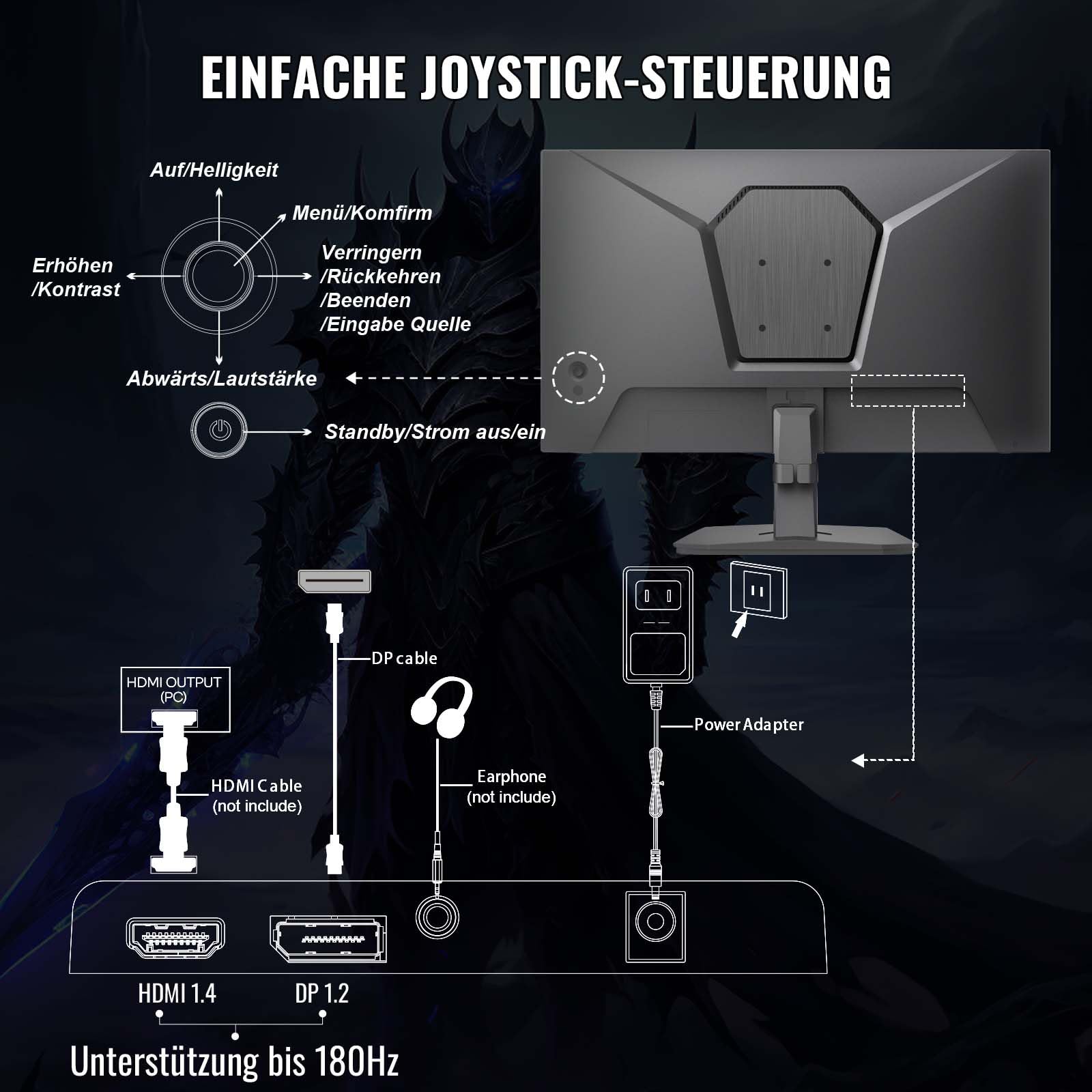 Minifire Gaming Monitor 24 Zoll, 180 Hz, 1ms, FreeSync, Full HD(1920 x 1080), Rahmenlos Bildschirm, Einstellbar, Low Blue Light, HDR 10,300Nits, sRGB 110%, 4000:1 Kontrast, HDMI 2.0&DP 1.2(MFG24F4L) 7