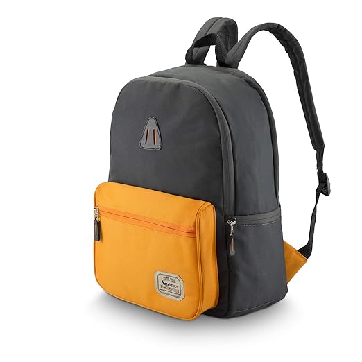 Harissons Zing School Bags for Boys and Girls - Classic Looking Backpack with Spacious Compartment (Vintage Collection) (Dark Grey, Orange)