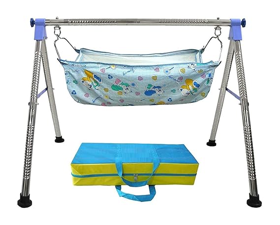 Cuteably Baby Cradle N Swing Ghodiyu with Indian Style Hammock Having Mosquito Net for New Born Infants,Blue