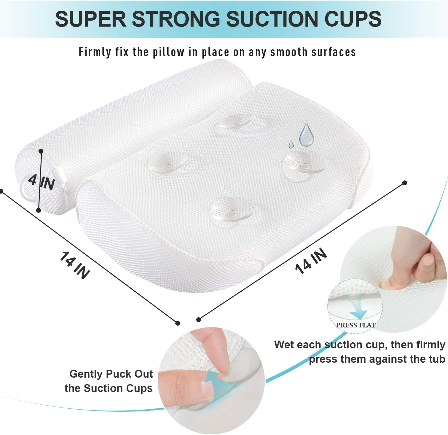 Bath Pillow Bathtub Pillow - Bath Pillows for Tub with Neck, Head, Shoulder and Back Support - 3D Air Mesh Spa Bath Pillow, Non-Slip, Extra Thick, Soft and Quick Dry Spa Pillow for Bathtub: Health & Personal Care