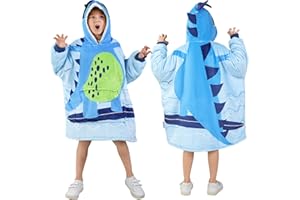 MIZZEO Kids Wearable Blanket Hoodie, Oversized Sherpa Wearable Blanket with Hood Pocket and Sleeves for Toddlers, Cute Hoodies 2-6 Year Old Girls Boys Youth Birthday Gifts (Dinosaur)