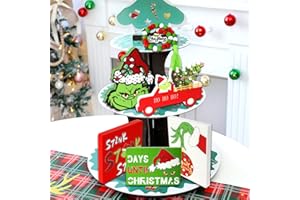 NEZABABY Christmas Tiered Tray Decor,Christmas Tiered Tray Decor, Farmhouse Tiered Tray Decoration,Green Christmas Tree Wooden Signs Decorations