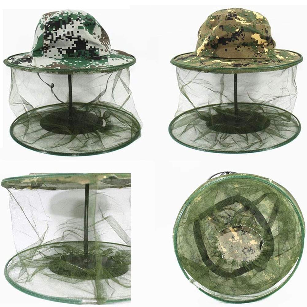 FANDE Camouflage Beekeeping Beekeeper Anti-mosquito Bee Bug Insect Fly Cap Hat with Head Net Mesh Face Protection Outdoor Fishing Equipment, 2 pack