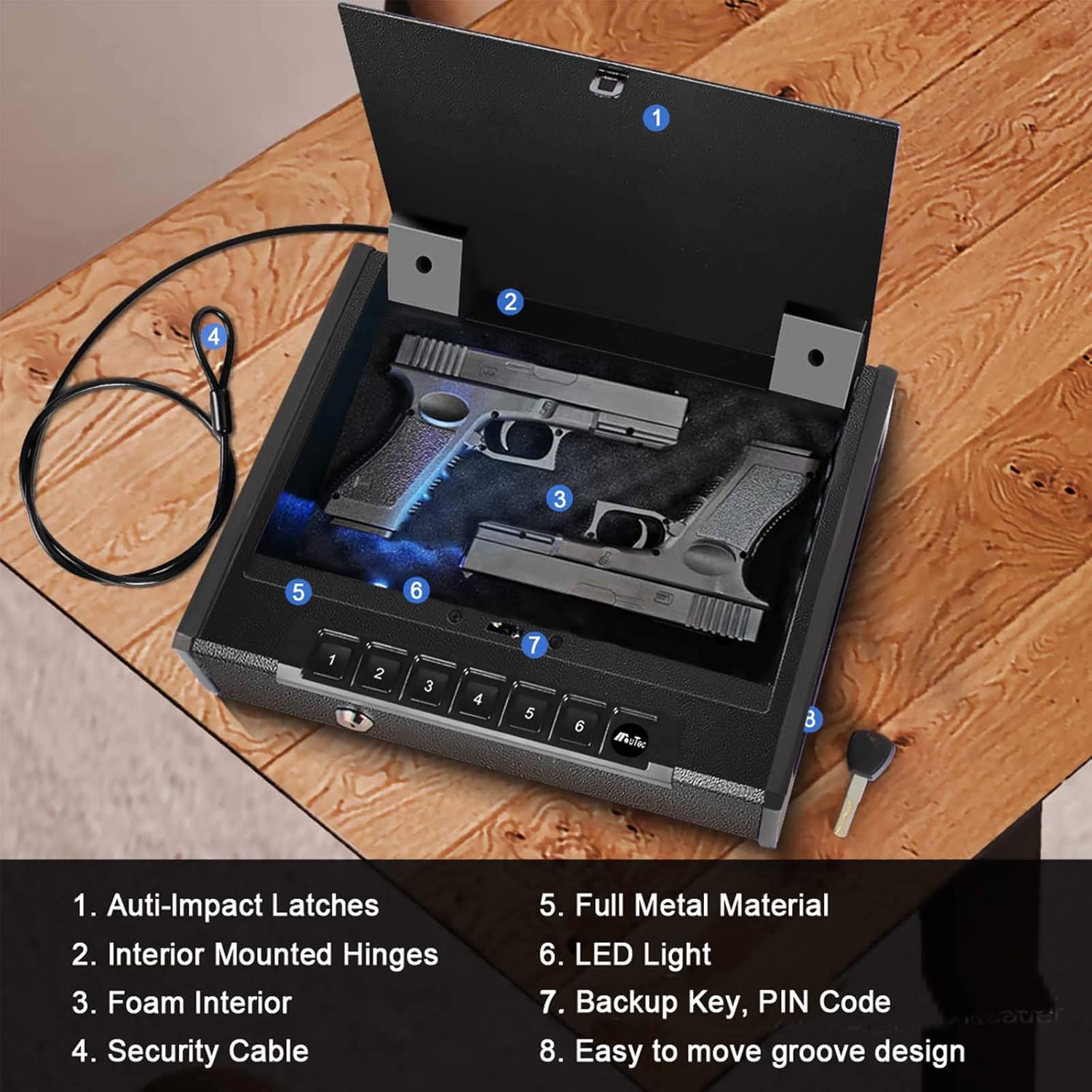 Biometric Gun Safe for Pistols, Quick Access Handgun Safe for Home, Fingerprint Hand Gun Safe Firearm Case Box - Upgraded Biometric/Keypad/Key Access,Silent Mode (Biometric Fingerprint Gun Safe): Home Improvement
