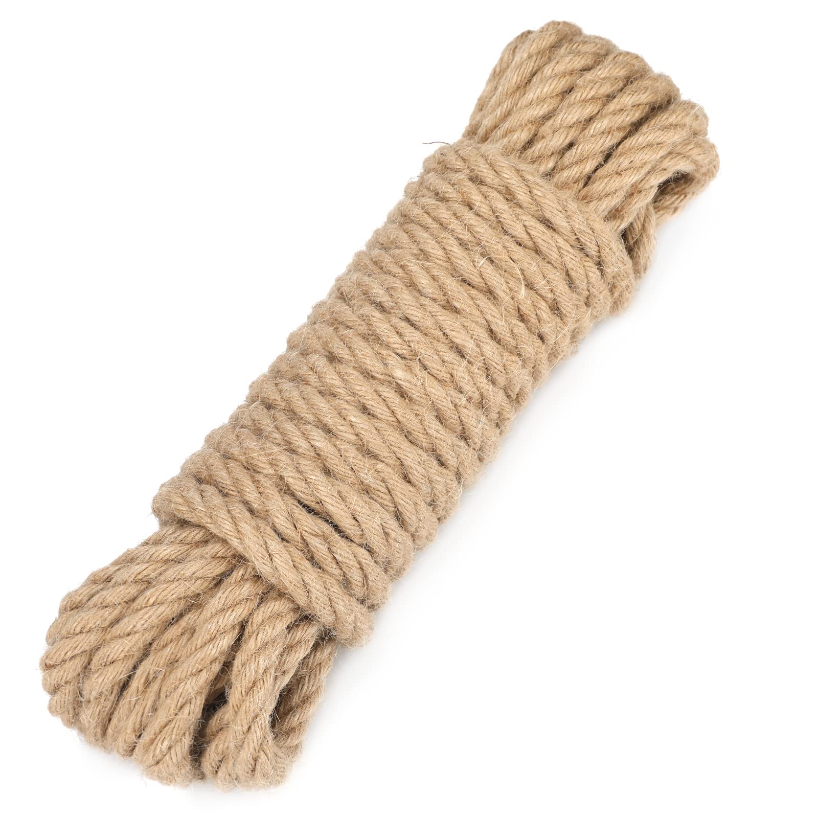 jijAcraft 12MM Thick Hemp Rope: 10M Natural Jute Rope 4-Ply Brown Garden Climbing Hemp Twine Strong Jute Twine for Cat Tree & Scratching Post, DIY Craft Projects, Hanging, Garden Use
